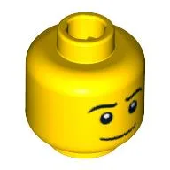 Minifig Head Baseball Player, Thin Grin, Black Eyes with White Pupils, Black Eyebrows Print [Blocked Open Stud] / Yellow