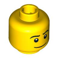Lego Minifig Head Baseball Player, Thin Grin, Black Eyes with White Pupils, Black Eyebrows Print [Blocked Open Stud] / Yellow