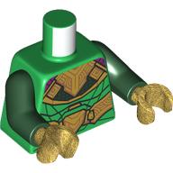 Lego Torso, Gold/Dark Green Armor, Magenta Cape print, Dark Green Arms, Pearl Gold Hands / Green