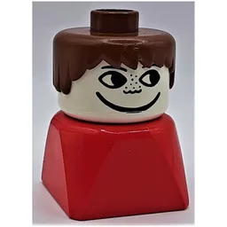 Duplo 2 x 2 x 2 Figure Brick Early, Short Spiky Hair Brown, Freckles Print / Red