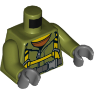 Lego Torso Jumpsuit, Grey Belt with Buckle, Yellow Straps/Harness Print, Olive Green Arms, Dark Bluish Gray Hands / Olive Green