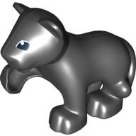 Lego Duplo Animal Panther Cub with Raised Paw - Angular Eye with White Pupil Print / Black