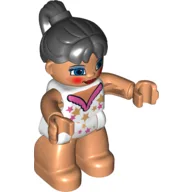 Duplo Figure with Ponytail Black, with Stars, Blue Eyes (Circus Princess) / White