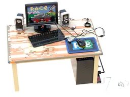 Screen, table, mouse, speaker