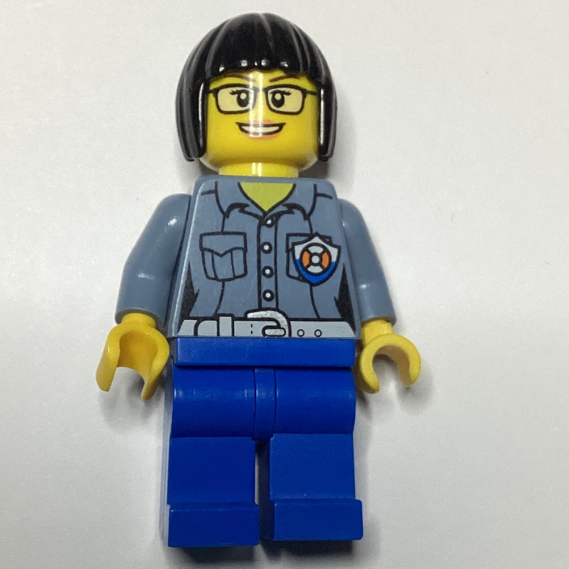 Lego Coast Guard, Woman, Sand Blue Shirt with Badge, Glasses