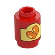 Lego Brick Round 1 x 1 Open Stud with Bean Can print / Red