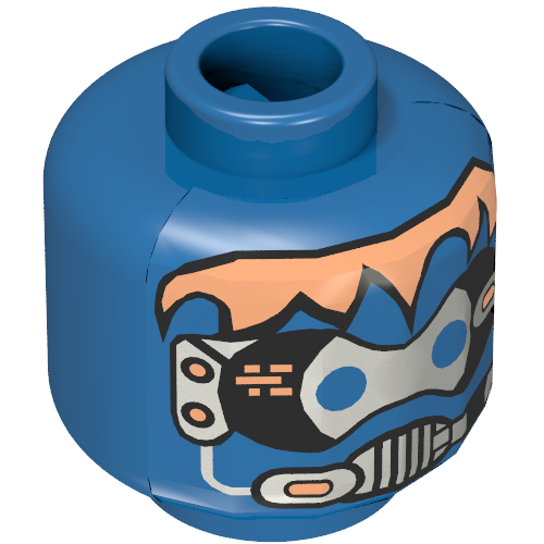 Lego Minifig Head Insectoid, Silver Hair, Blue Eyes, Breathing Mask Print [Blocked Open Stud] / Blue