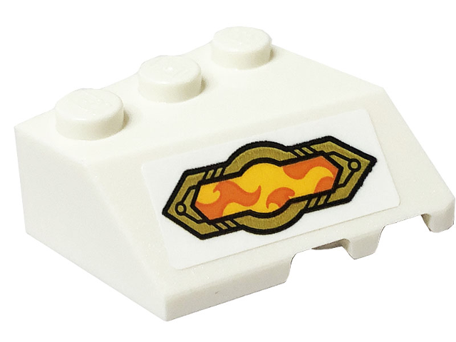 Lego Wedge 3 x 3 Sloped Left with Gold Armor Plates, Bright Light Orange and Orange Flames Pattern (Sticker) - Set 80034