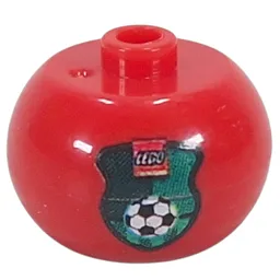Pen Bead, Round Orb with Green Shield, Soccer Ball, LEGO Logo Print / Red