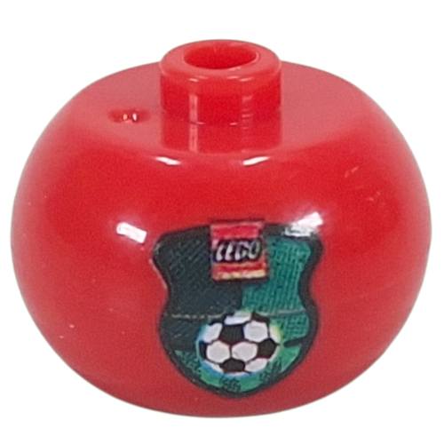 Lego Pen Bead, Round Orb with Green Shield, Soccer Ball, LEGO Logo Print / Red