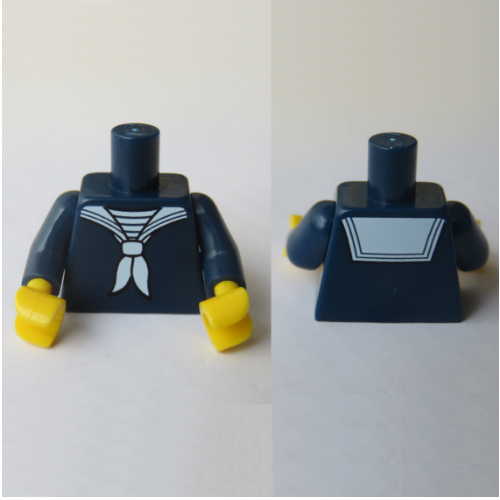 Lego Torso Sailor Uniform with White Scarf Print, Dark Blue Arms, Yellow Hands / Dark Blue