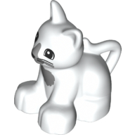 Lego Duplo Animal Cat / Kitten Sitting with Gray Nose and Chest Print / White