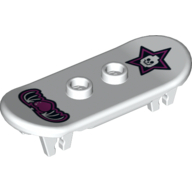 Lego Sports Skateboard with Trolley Wheel Holders with Minifig Skull on Star and Winged Heart Print / White