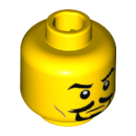 Lego Minifig Head Desert Warrior, Eyebrows, White Pupils, Black Goatee and Dark Orange Cheek Lines Print / Yellow