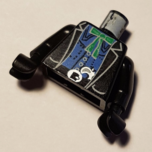 Lego Torso Jacket with Blue Undershirt, Green Bow, Gun in Belt Print (Bandit), Black Arms and Hands / Black