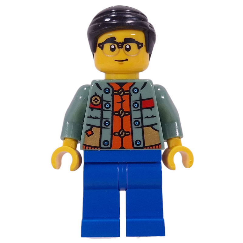 Lego Dad, Sand Green Torso, Blue Legs Black Hair