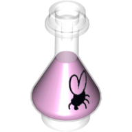 Lego Equipment Bottle / Erlenmeyer Flask with Magenta Fluid Pattern and Black Fly Print / Trans-Clear