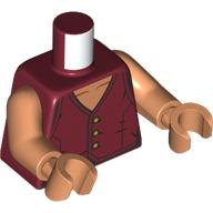 Lego Torso, Dark Red Vest, Gold Buttons print, Nougat Arms and Hands / Dark Red