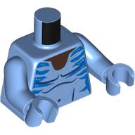 Lego Torso, Bare Chest, Dark Azure/Dark Blue Markings, Dark Brown Neck print, Medium Blue Arms and Hands / Medium Blue