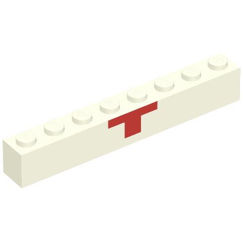 Lego Brick 1 x 8 with Red Cross Lower Half Print / White