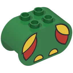 Duplo Brick 2 x 4 x 2 Rounded Ends with Red and Yellow Wings and Yellow Feet Print / Green