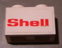 Brick 1 x 2 with Red 'Shell' on White Background Pattern (Sticker) - Set 7813