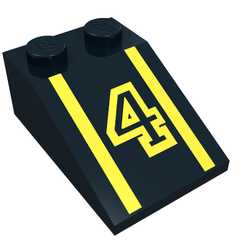 Lego Brick Sloped 33° 3 x 2 with Yellow Number '4', Stripes Print / Black
