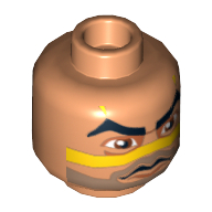 Lego Minifig Head Quinlan Vos, Large Eyebrows, Yellow Stripe, Stubble Beard Print [Blocked Open Stud] / Nougat