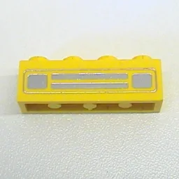 Brick 1 x 4 with Chrome Silver Car Grill Print [Embossed] / Yellow