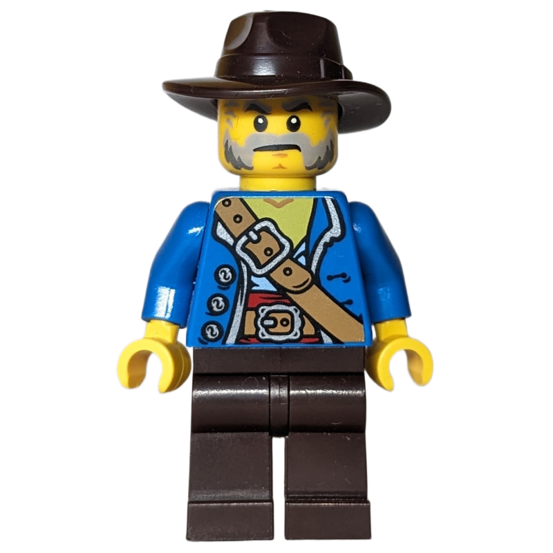 Lego Pirate, Blue Torso, Dark Brown Legs, Dark Brown Hat