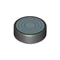 Tile Round 1 x 1 with White/Medium Blue Circles Print / Black