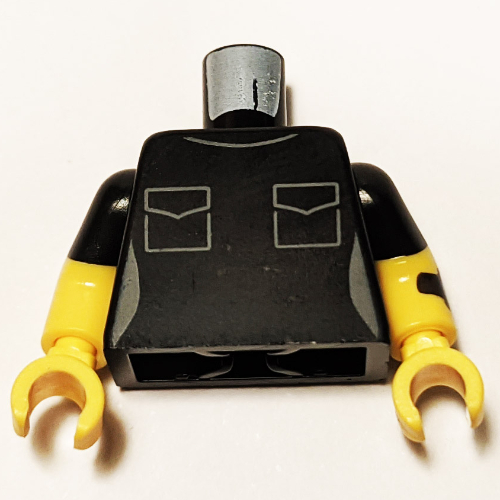 Lego Torso, Dual Molded Arms, White Pockets, Watch Print, Black Sleeves Pattern, Yellow Arms and Hands / Black