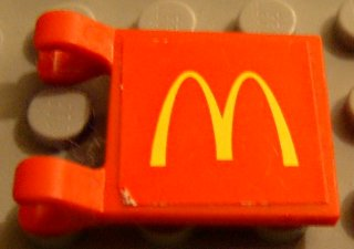 Lego Flag 2 x 2 Square with Flat Edge with McDonald's Logo Pattern on Both Sides (Stickers) - Set 3438