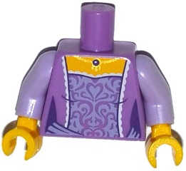 Lego Torso Female Dress with Lavender Embroidery, White Trim and Gold Necklace Pattern / Lavender Arms / Yellow Hands