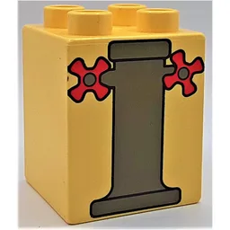 Duplo Brick 2 x 2 x 2 with Pedestal and Faucet Handles Print / Light Yellow