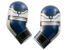 Arm, (Matching Left and Right) Pair with Black Cuffs, Dark Blue Armor, Metallic Light Blue Dots, and Silver Trim Pattern / White