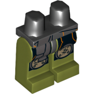 Lego Hips and Olive Green Legs with Black and Orange Loincloth, Scarf and Dark Tan Round Knee Pads Print / Black