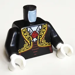 Torso, Jacket, Red Rose And Gold Decorations Print, Black Arms, White Hands