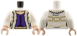 Torso Female Jacket with Gold Trim, Light Nougat Neck, Dark Purple Corset Pattern / White Arms / Light Nougat Hands / White