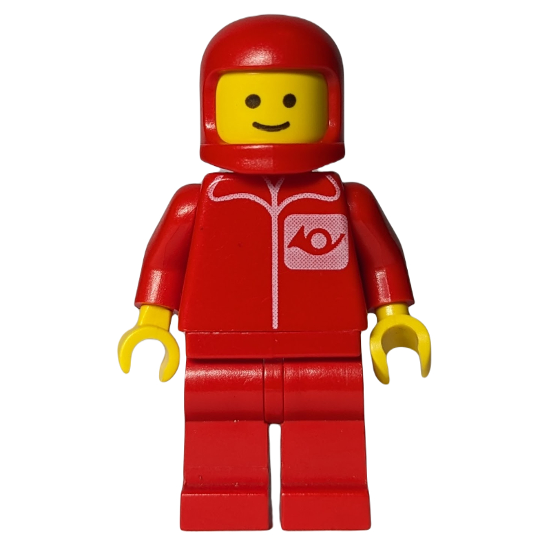 Lego Postal Worker, Red Shirt with Horn Logo, Red Legs, Red Helmet