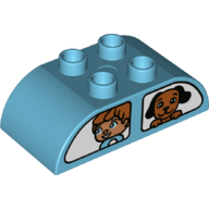Lego Duplo Brick 2 x 4 Curved Top with Boy and Dog in Windows Print / Medium Azure