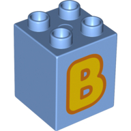 Lego Duplo Brick 2 x 2 x 2 with Yellow 'B' Yellow Print / Medium Blue