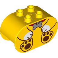 Lego Duplo Brick 2 x 4 x 2 Rounded Ends with Dog Body, Silver Bone print / Yellow