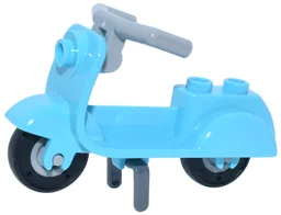 Scooter with Dark Bluish Gray Stand, Light Bluish Gray Angular Handlebars, and Light Bluish Gray Wheels