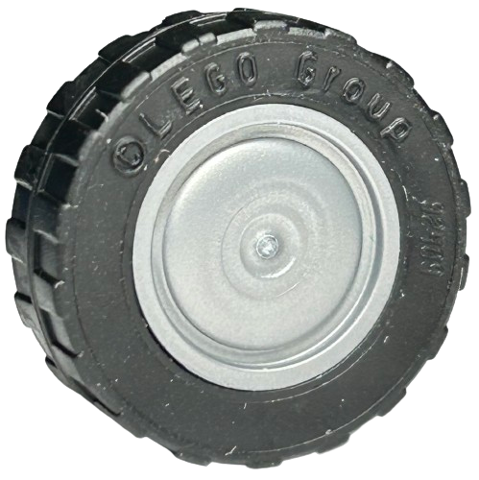Lego Wheel 11mm D. x 6mm with Smooth Hubcap with Black Tire 17.5mm D. x 6mm with Shallow Staggered Treads - Band Around Center of Tread (93594 / 92409)