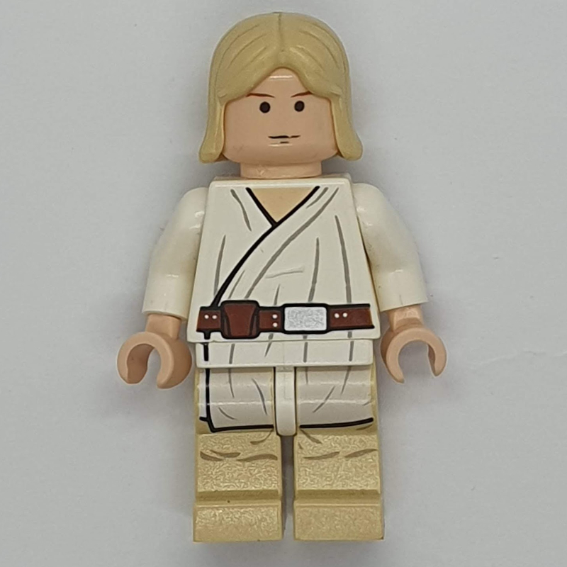 Lego Luke Skywalker, White Robe, Straight Tan Hair, Black Eyes
