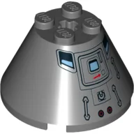 Cone 4 x 4 x 2, Axle Hole with Saturn V Capsule Hatch and Window Print / Dark Bluish Gray