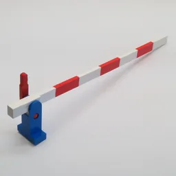 Train Level Crossing Gate Type 1, Assembly with Blue Base & Red Handle (Right) / White