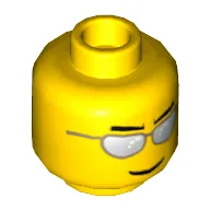 Minifig Head, Silver Sunglasses, Eyebrows and Thin Grin Print / Yellow