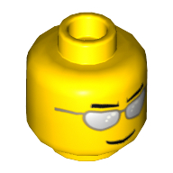 Lego Minifig Head, Silver Sunglasses, Eyebrows and Thin Grin Print / Yellow